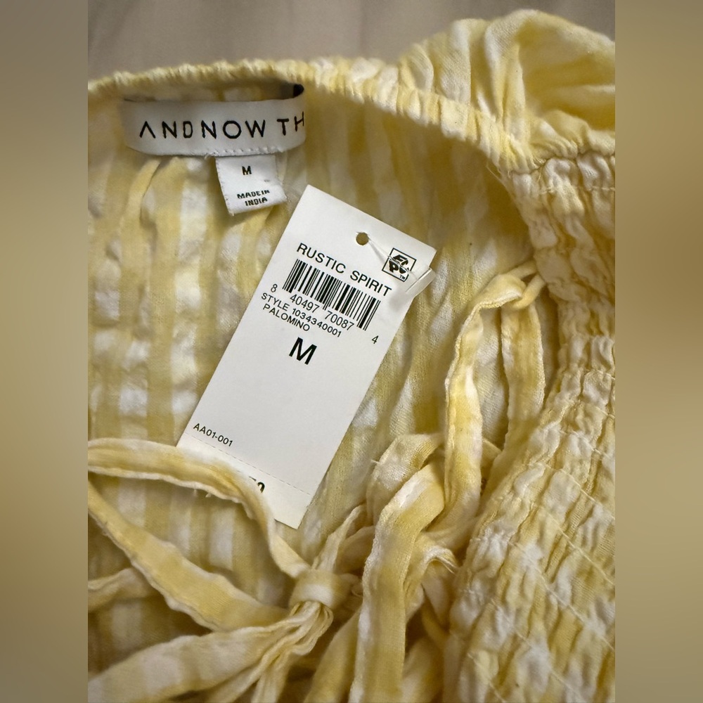 NWT Yellow Gingham Smocked Midi Dress Puff Sleeve Cottagecore Resort Vacation M - Picture 17 of 17
